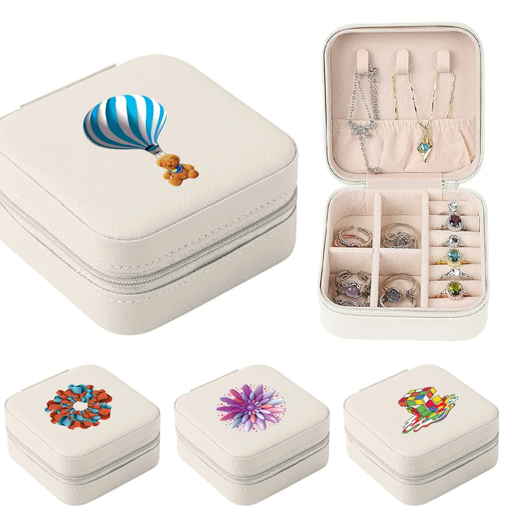 Jewelry Storage Box Portable Organizer Display Travel Jewelry Zipper 3D Pattern Case Box Earrings Necklace Rings Jewelry Box