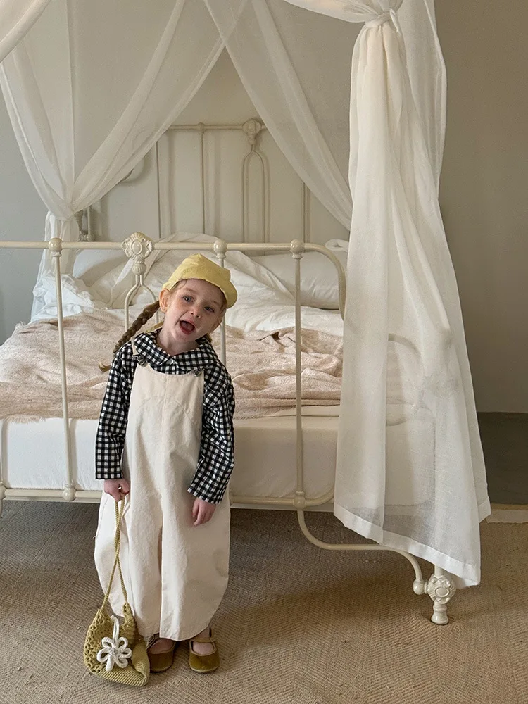 2025 Spring New Children Loose Overalls Cotton Boys Fashion Casual Pants Baby Girls Versatile Strap Trousers Kids Clothes