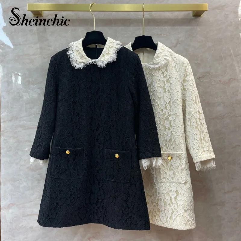 

2023 Spring Autumn New In Dresses Women Vintage Elegant Long Sleeve A-line Mini Dress White Black Vestidos Para Mujer