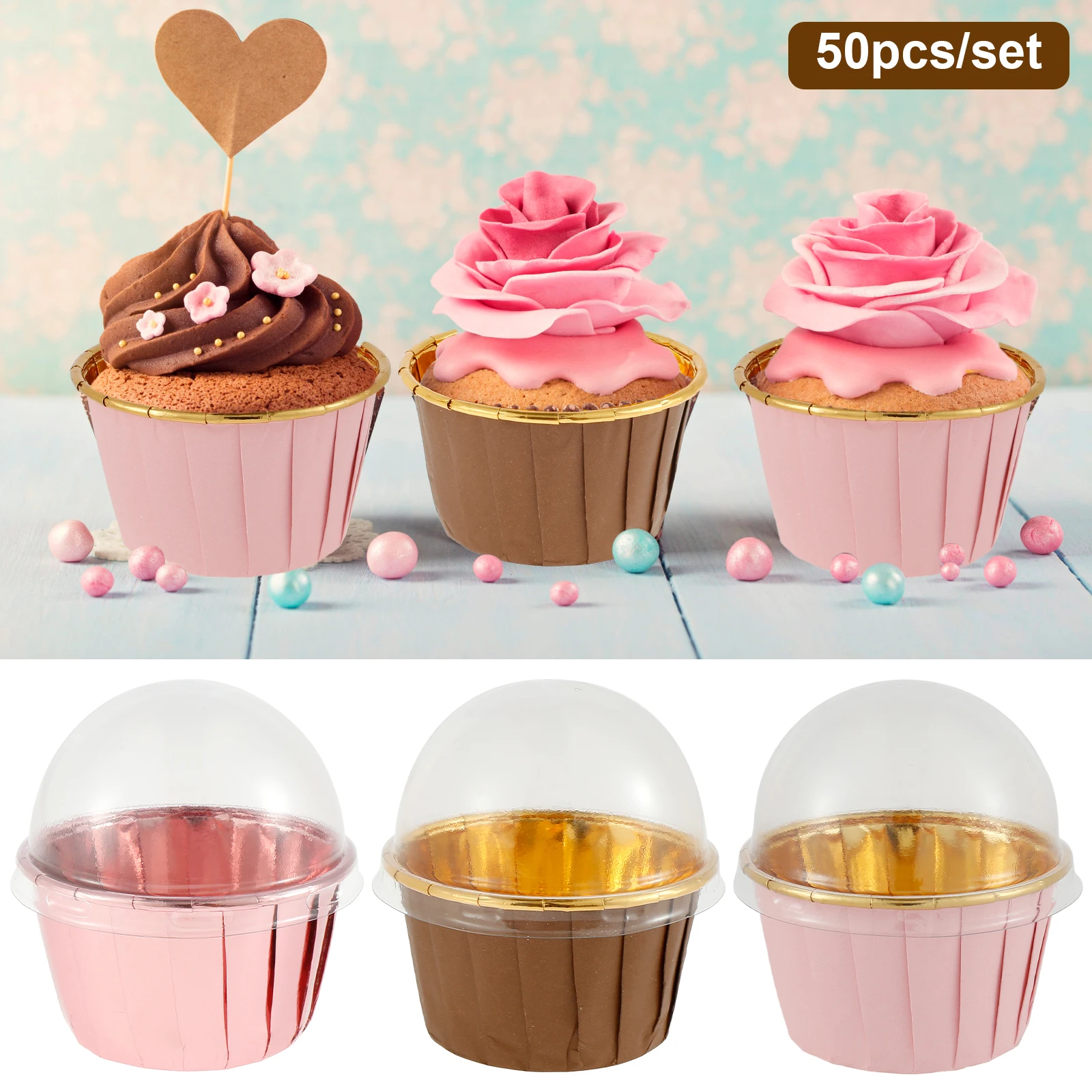 Muffin cupcake liners 50pcs Foil Portable Heat Resistant Aluminum Cake Cups Non-stick Round Aluminum Muffin Liners Easy to Use