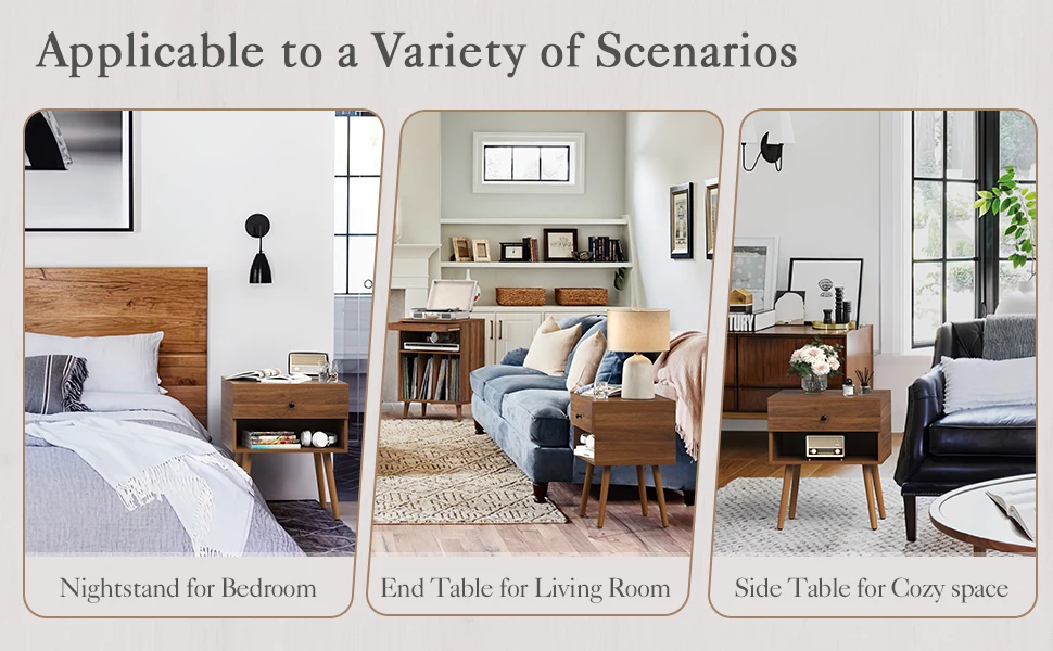 Description Picture 5 of itemHidden Compartment Night Stand Set 2, Mid Century Modern Concealment Furniture, End Table with Storage Drawer, Bedside Table
