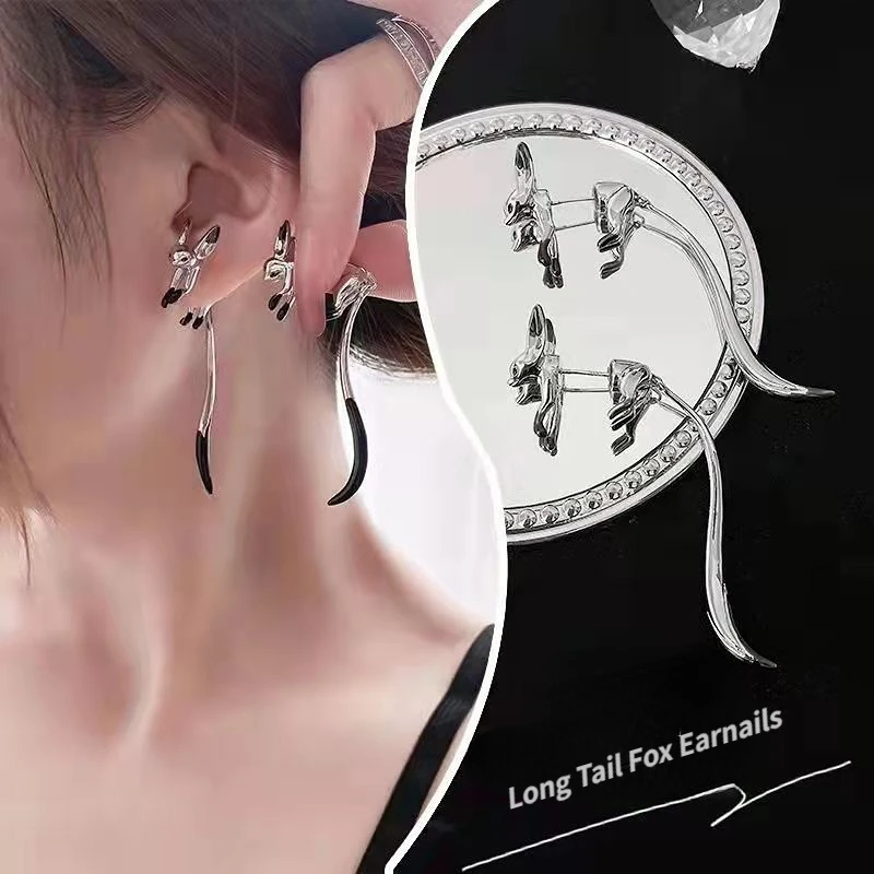 

New Fashion Cool Long Tail Fox Earrings for Women Creative Animal Ear Studs Girlfriend Jewelry Gift