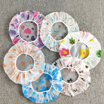 Set of 4 Adjustable Printed Shower Caps, Waterproof and Reusable with Elastic Band for Women's Spa Salon