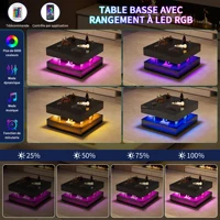 Table basse carrée Rosahqnda 78x78cm, avec lumières LED et tiroir de rangement, tables d'appoint pour salon, petites tables, noir/blanc 4