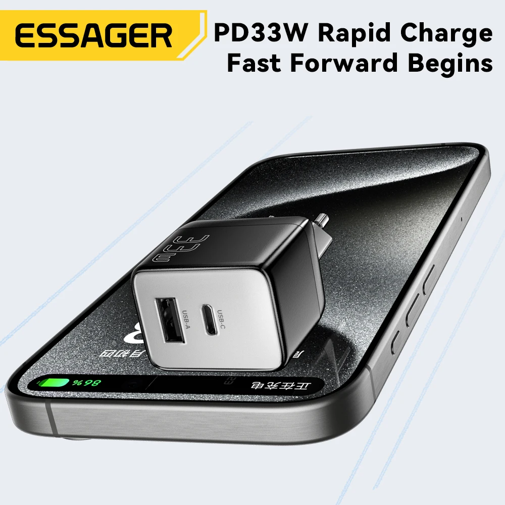 Essager USB C Charger 33W GaN Type C PD 3.0 QC 4.0 Fast Charging For iPhone 15 14 13 12 11 Pro Max For iPad Samsung Huwei Xiaomi mini phone charger,phone charger adapter,phone charger,gan charger,phone charger station