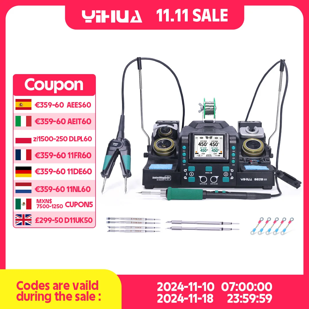 YIHUA 982D-III Precision Tweezers Soldering Iron Station 982D-I for SMT SMD Micro Component Rework Statio with Auto Calibration soldering iron,soldering station,soldering tool