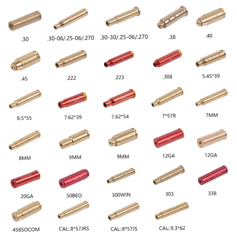 Tactical Red Laser Bore Sighter Boresighter Bullet Snap Caps For 7MM 8MM .38 .45 .222 5.45x39 .303 7.62x39 7x57R 300WIN 6.5mm