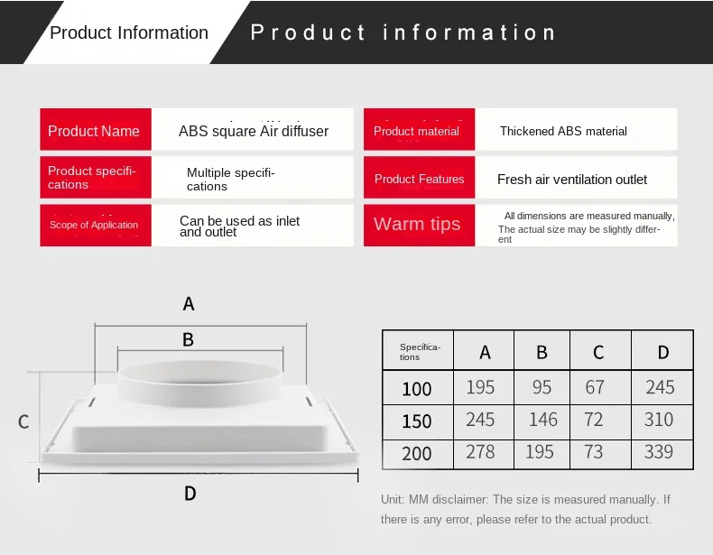 Diffusore Per Condizionatore Quadrato In ABS Bianco - 200 Mm, Design Elegante E Antipolvere - Foto 10
