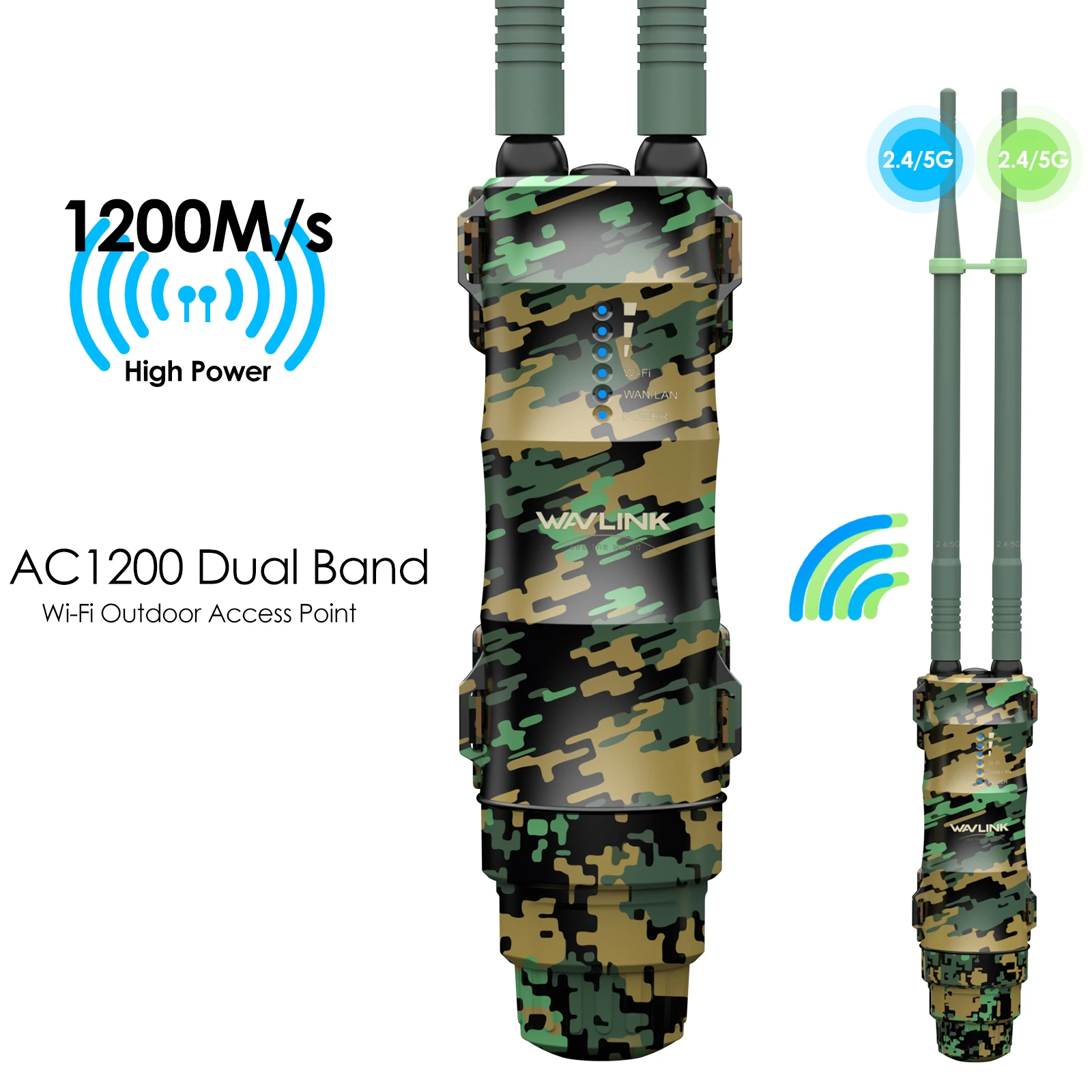 thumbnail image 1 of Punto de acceso de banda dual WAVLINK AC1200 para exteriores, extensor de Wi-Fi de largo alcance con PoE, resistente al agua IP67, 2/4 antenas de alta ganancia de 7 dBi, 1 of 5