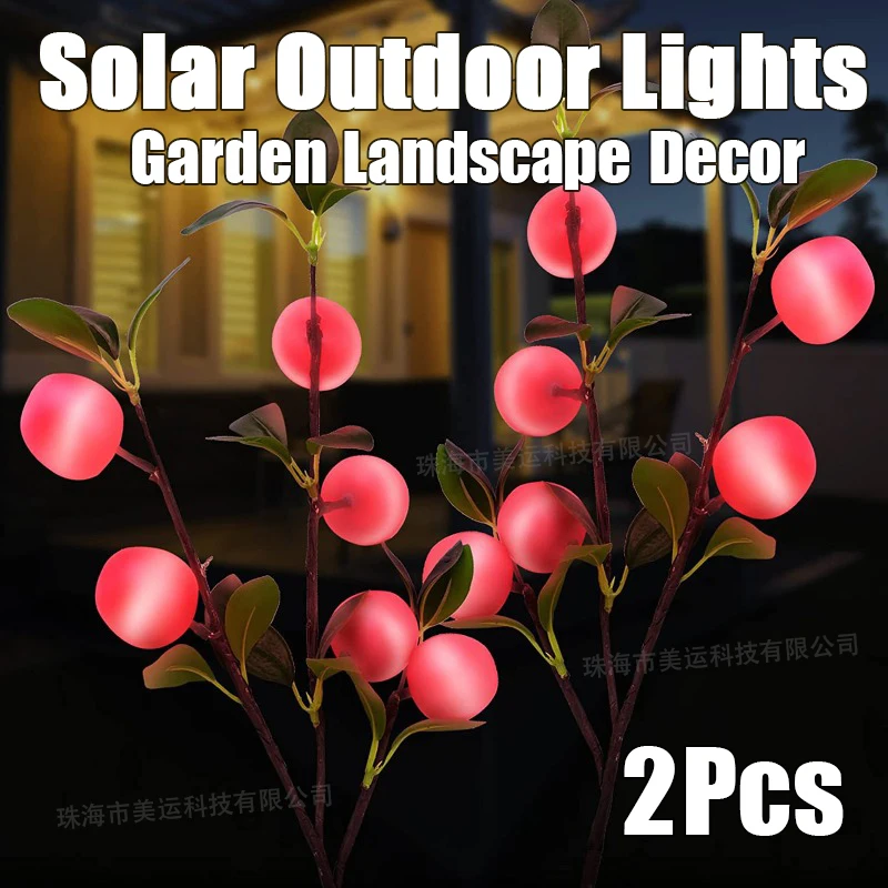2Pcs LED Solar Christmas Eve Festival Lights Outdoors New Balcony Villa Garden Lawn Landscape Decor Apple Ground Insertion Lamps