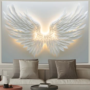 🪽 3D Angel Wings Marble-Style Tapestry – Divine White Feather Wall Art 1