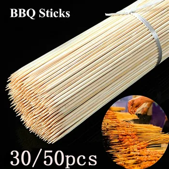 30/50PCS Griglia di legno usa e getta Grigliare Strumenti per barbecue Cottura all'aperto Bastoni per barbecue Spiedini di bambù Strumenti per barbecue Bastoni di frutta 1