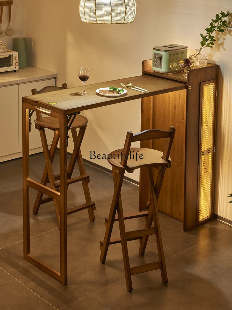 

Foldable Dining Table Rattan Integrated Living Room Home Small Apartment Multi-Functional Locker