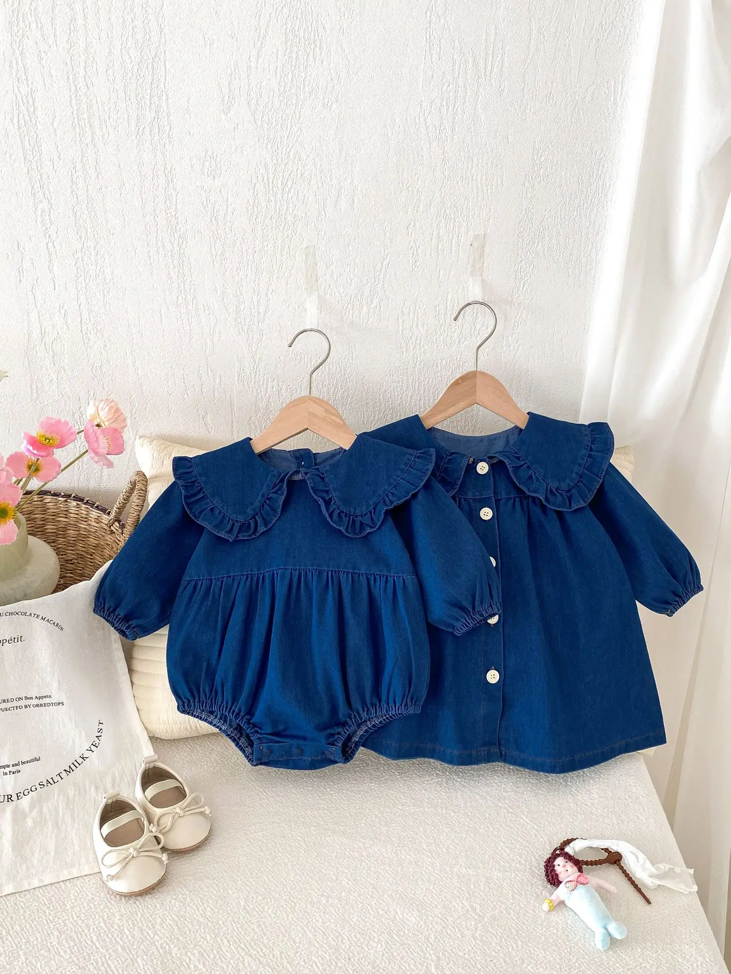 Baby Girls Denim Bodysuit Long Sleeve One Piece