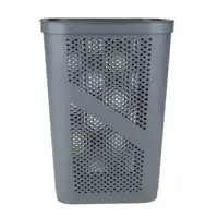 60L Slim Laundry Hamper, Lid, Ventilated, Plastic, 17.25"L x 13.75"W x 23.5"H, Gray 2