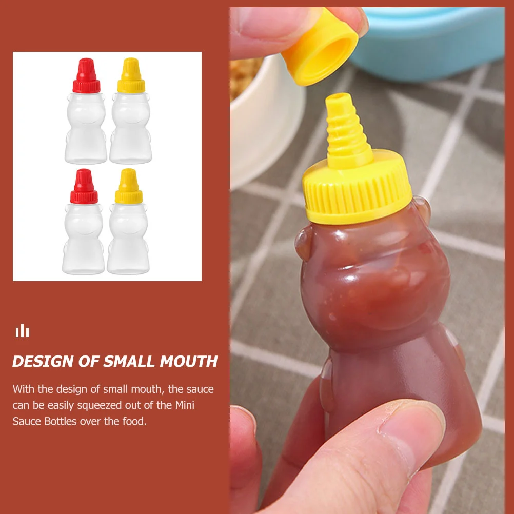 4 Pcs Mini Sauce Containers Bear Bottle Small Mouth Kitchen Dinnerware Salad Dressing Jar Reusable Ketchup Bottle Portable Hot