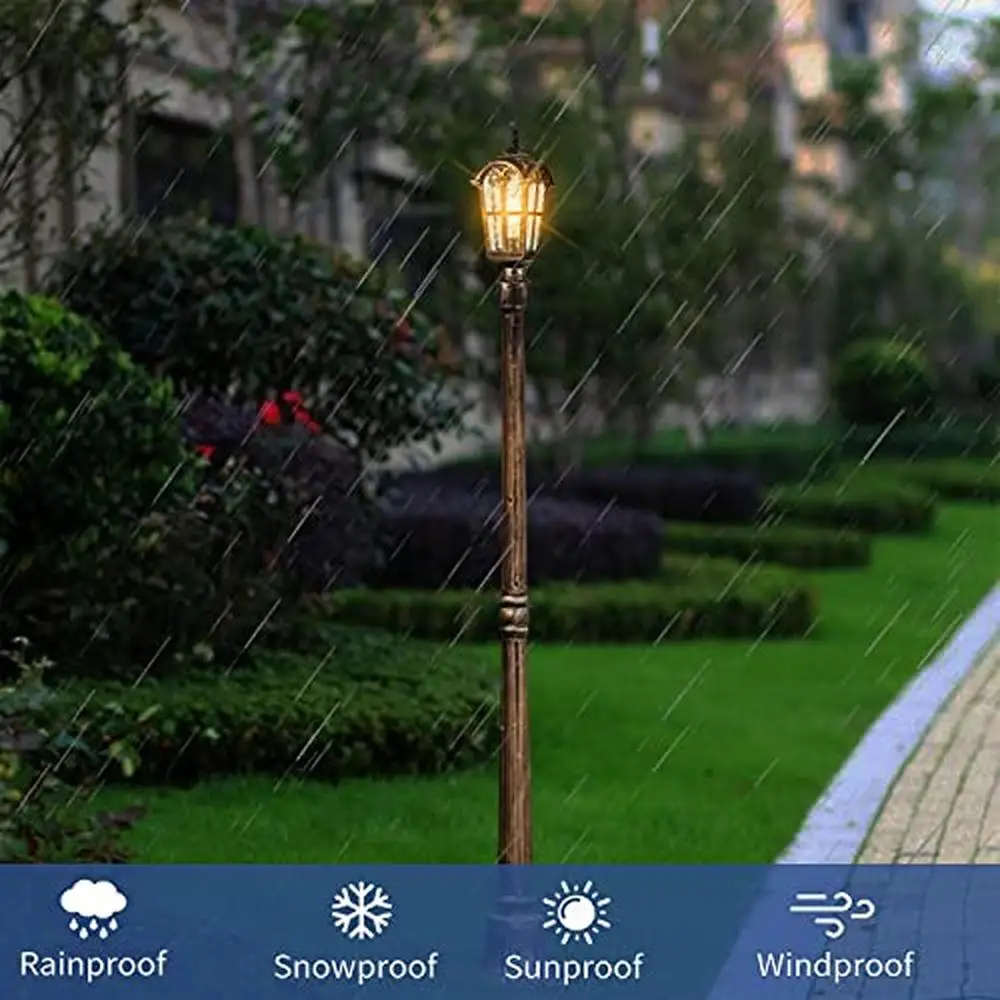 Outdoor Waterproof Aluminum Post Lantern with Water-Tempered Glass Shade Pier Mount and Pole Mount Applications ETL Listed