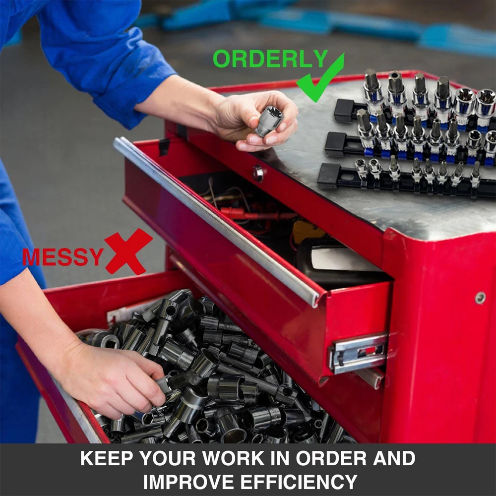 1pc ABS Swivel Socket Organizer 1/4-inch 3/8-inch 1/2-inch 360° Premium Quality Socket Clip Rail Holders Socket Organizer Tool