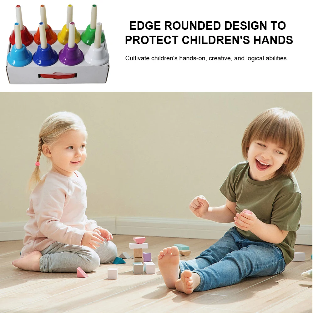 Children Percussion Instruments Hand Bell Orff Colorful Diatonic Desk 8-Note For Baby Early Musical Education
