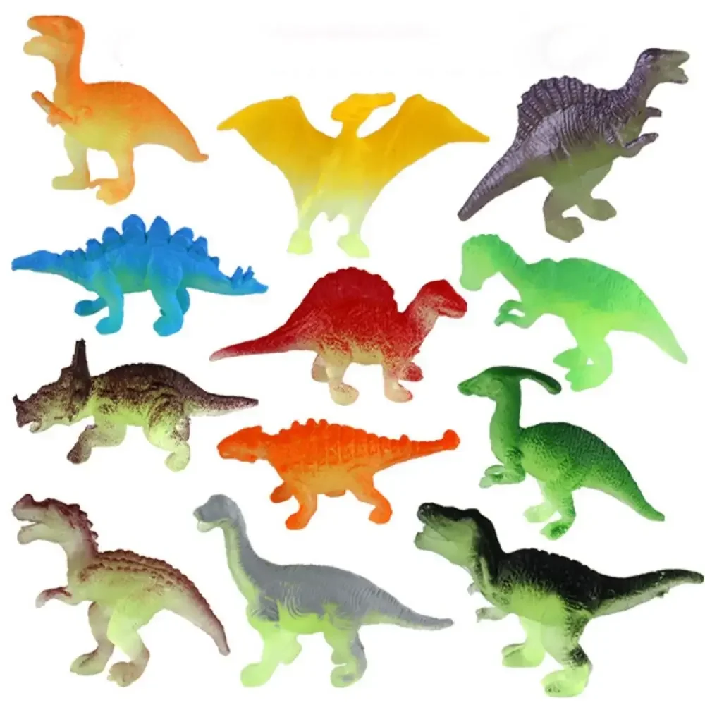 12pcs Mini Luminous Dinosaurs Glow in Dark Dino Toys Treat Kids Birthday Party Favors Boy Girl Gift Fillers Ornament