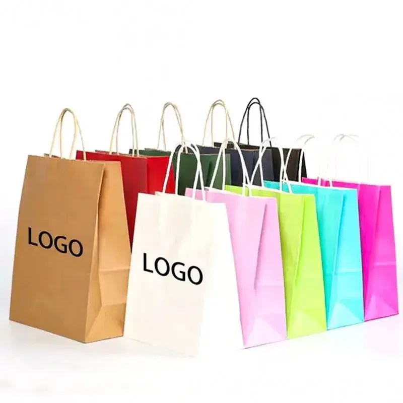 50/100PCS Small Kraft Paper Gift Bags with Handles Bulk For Packaging Christmas Party Favor Candy Bags Retail Shopping Bags 6