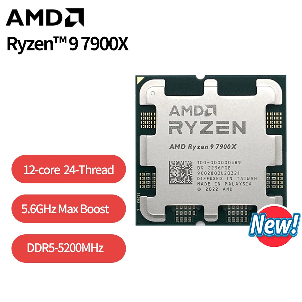NEUE AMD Ryzen 9 7900X R9 7900X 4,7 GHz 12-Core 24-Gewinde CPU Prozessor  5NM L3 = 64M DDR5 100-000000589 Buchse AM5 Ohne Lüfter - AliExpress