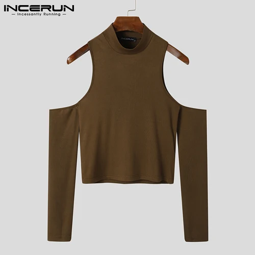 파티 나이트 클럽 스타일 새로운 남자 섹시한 레저 Camiseta 솔리드 모든 일치 유행 Strapless 중공업 긴팔 티셔츠 S-5XL 5