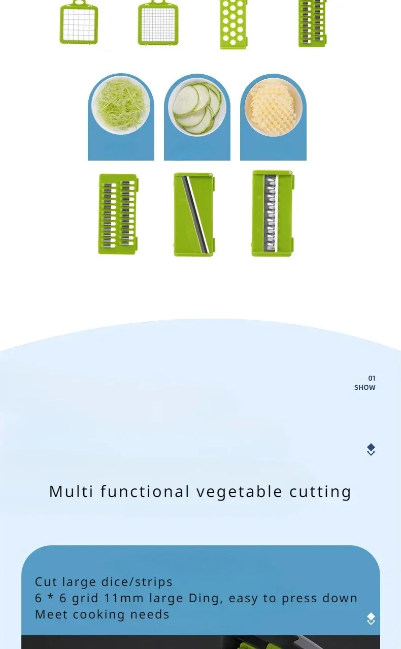 1Pc Green Black 14 in 1 Multifunctional Vegetable Slicer Cutter Shredders Slicer with Basket Fruit Potato Chopper Carrot Grater