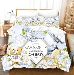 Home Textile Teddy Bear Flower Pattern Bedding Set Simple Bedspread Pillowcase Home Textile Children Adult Bedroom Decoration 5