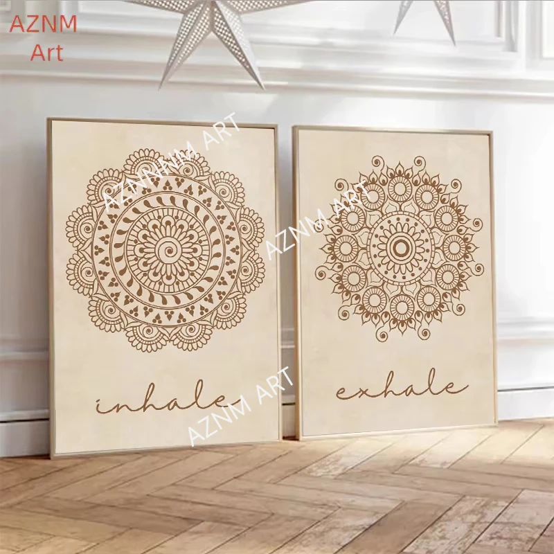 1/2Pcs Abstract Mandala Wall Art Yoga Beige Bohemia Prints Inhale ...