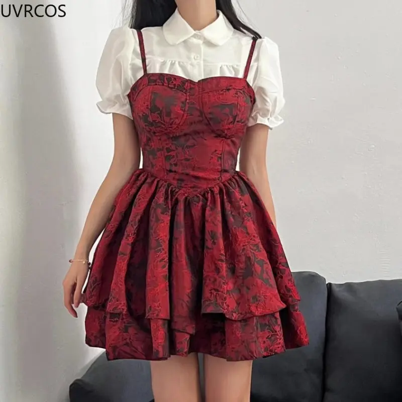 Ank Rouge　重ね着風　ゴスロリ　y2k coquette 00s Vintage 2000's Coquette Pink Top with Ruffle Detail (S