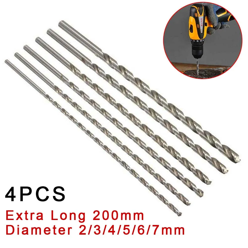 

4pcs Extra Long Drill Bit 200mm HSS Straight Shank Auger Drill Bits Power Tool For Wood Metal Drilling 2/3/4/5/6/7mm Tool