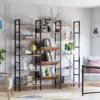 Bookcases and Bookshelves Triple Wide 5 Tiers Industrial Bookshelf, Large Bookshelf Open 2
