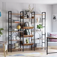 Bookcases and Bookshelves Triple Wide 5 Tiers Industrial Bookshelf, Large Bookshelf Open 2