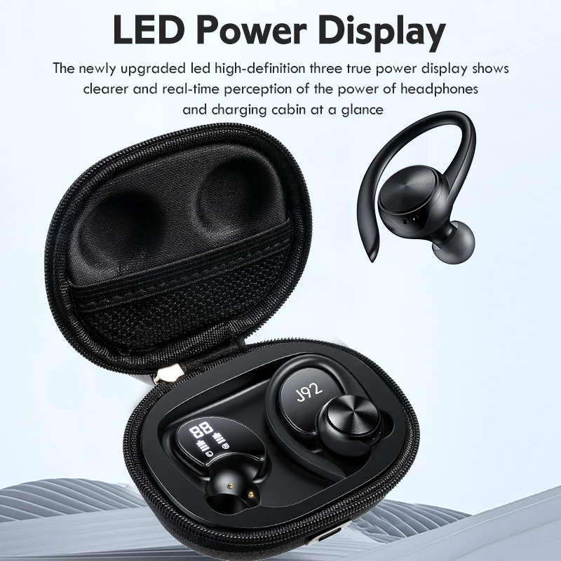 Fone de Ouvido Ganchos da Orelha Esportes sem Fio Estéreo à Prova Bluetooth Display Tws Fones 9d Dearbuds Água J92 5.0 Led - Image 2