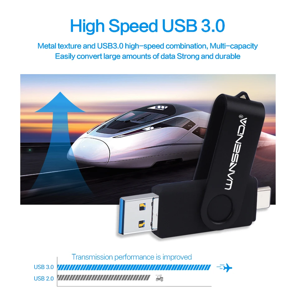 WANSENDA USB TYPE C USB 3.0 Flash Drive Pen Drive 512GB 256GB 128GB 64GB 32GB High Speed Pendrive USB C & MicroUSB Memory Stick