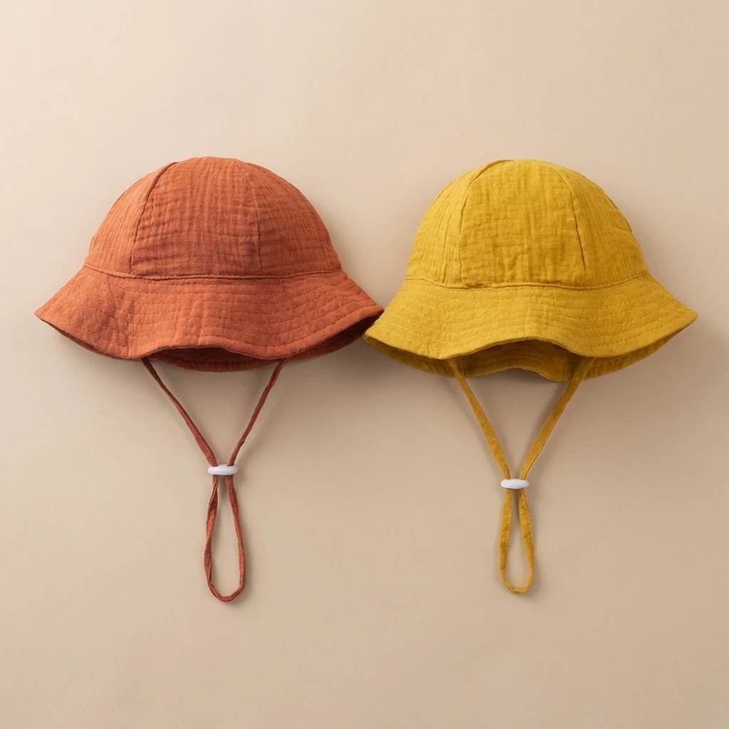 INS 베이비 순면 베이신햇 자외선 차단 통기성  벙거지 모자 단색 어린이 햇빛 가리개 모자