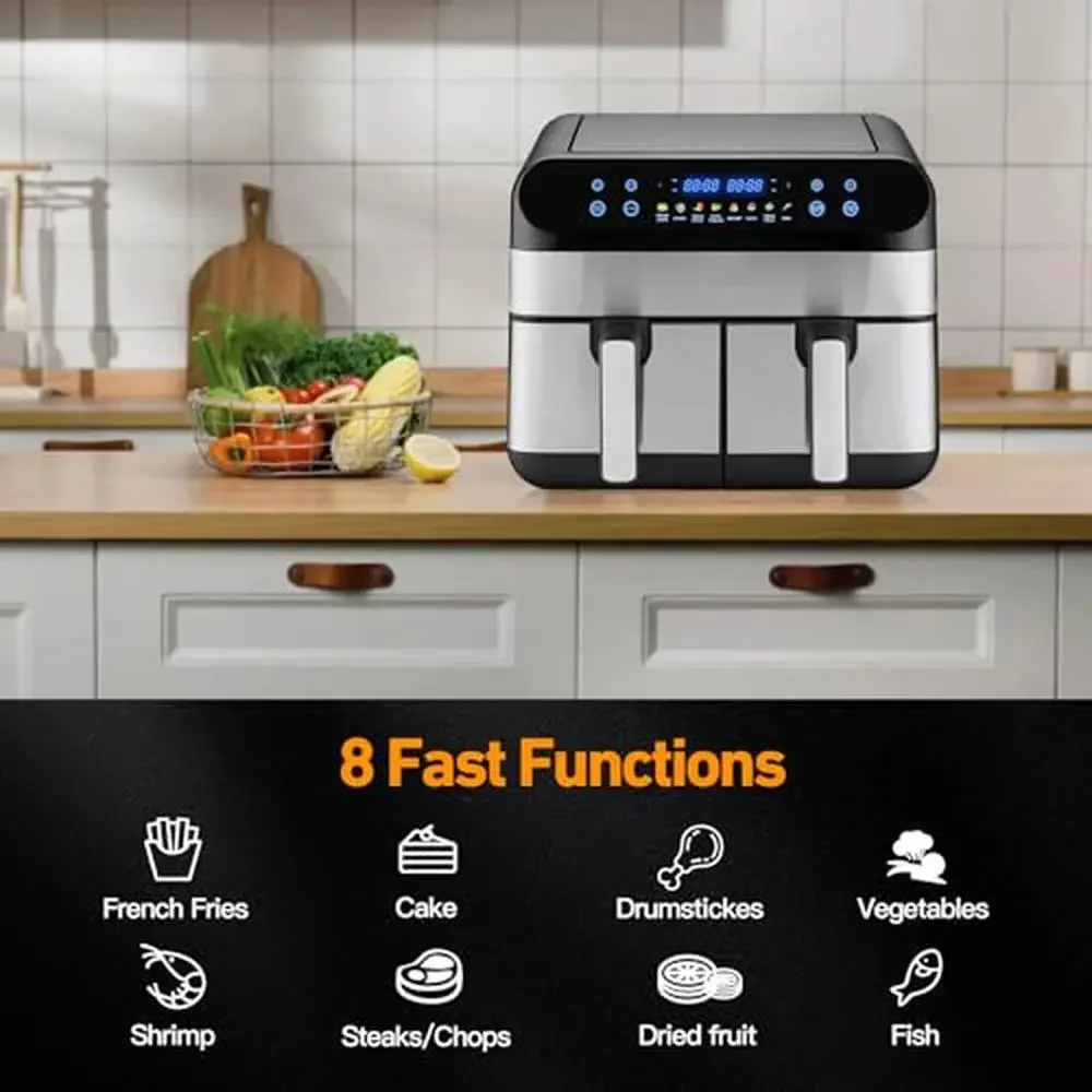 XL 9.5 Quart Dual-Basket Air Fryer with 8 Preset Cooking Functions Versatile Smart Cooker Baking Roasting Reheating Large 3