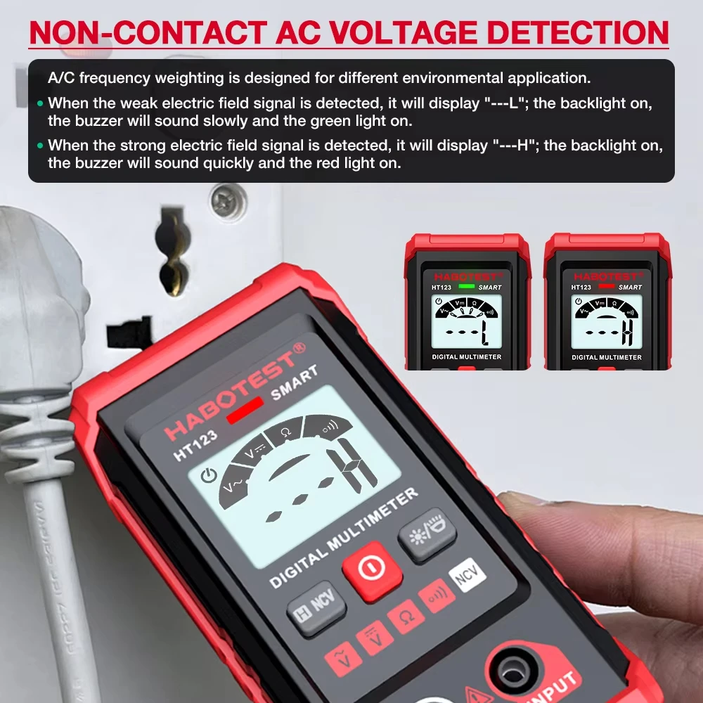 HABOTEST HT123 Digital AC/DC Voltage Resistance Continuity Measurement Tester NCV Voltmeter