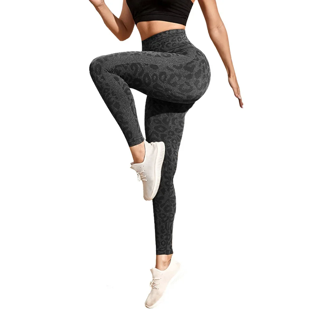 New Seamless High-Waist Fitness Yoga Clothes Leopard Print Outdoor Wear Slimming Peach Bottom Boosting Sports Tight Pants