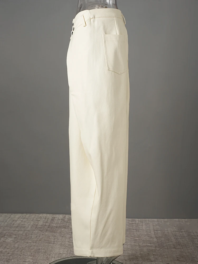 EAM High Waist Black Button Irregular Spliced Long Wide Leg Pants New Trousers Women Fashion Tide Spring Autumn 2026 CPG2744
