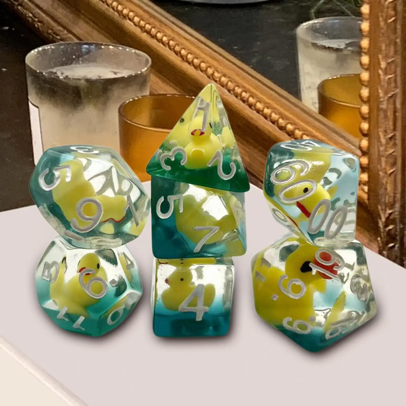 7x Multi Sided Polyhedral Dices Set Party Toys Filled with Ducks Animal D4-D20 Table Games Aesthetic Conscious Role Playing Bulk