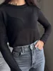 Thin Hollow Out Knit Sweater Women Spring Summer Slim White Long Sleeve Transparent Knit Short Tops Black Women's Pullovers 2