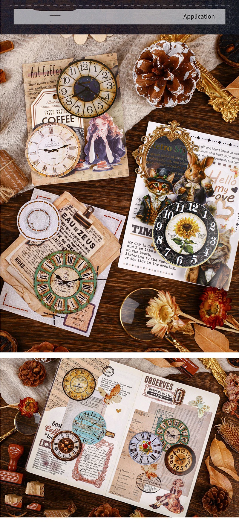 JIANWU Time Scale Series Vintage Clock Landscape Material Collage Scrapbooking Sticker Creative DIY Journal Stationery