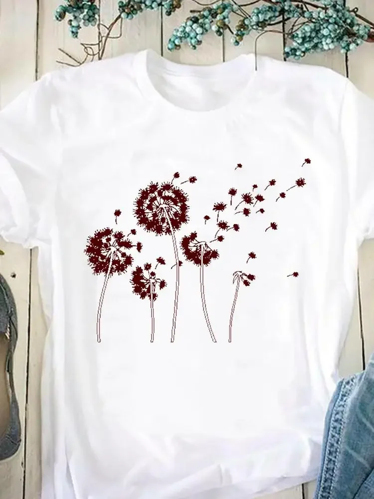 

Футболка женская с принтом одуванчика, повседневная Милая Модная рубашка с коротким рукавом, с графическим принтом, в стиле 90-х, на лето