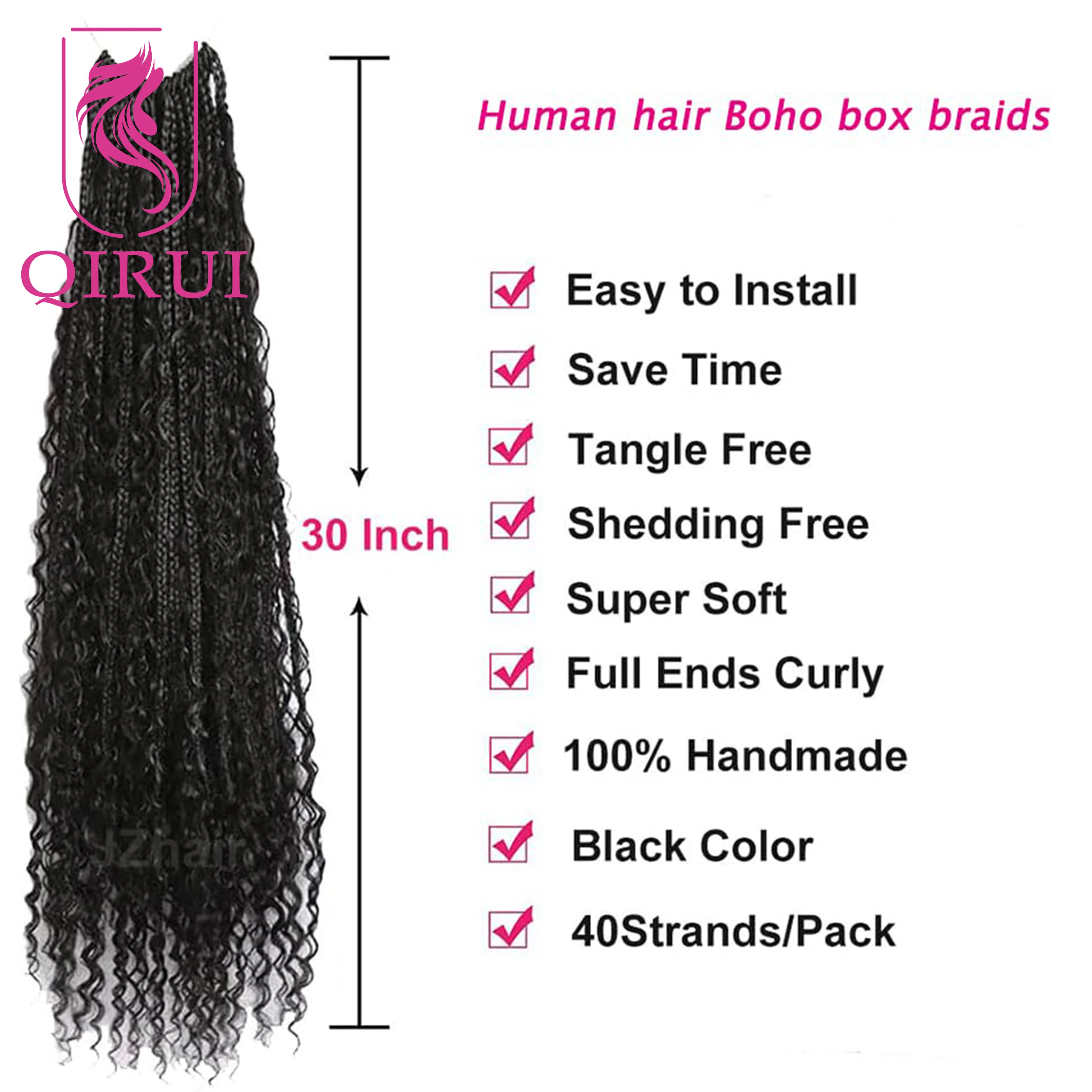 Pre-looped Boho Box Braids Crochet Hair With Human Hair Curls Boho Braids Curly Full Ends Hair Extensions For Women 14-30inches images - 6