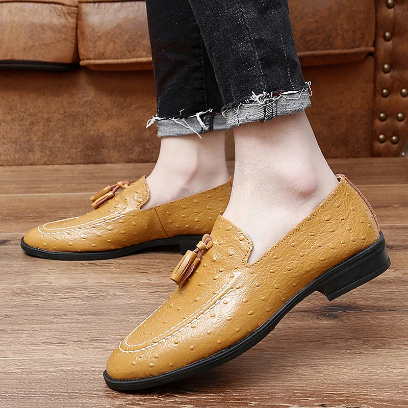 White Tassel Men's Leather Shoes Casual Moccasin Homme Men's Oxford Shoes Flat Boat Business Loafers