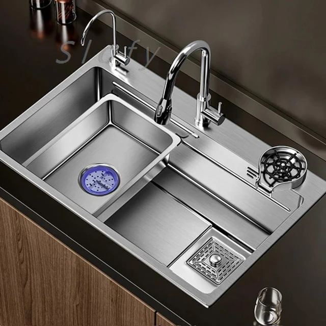 Kitchen Sink Stainless Steel Large Single Bowl Workstation Wash Basin Drop  In/Topmount Deep Sinks with