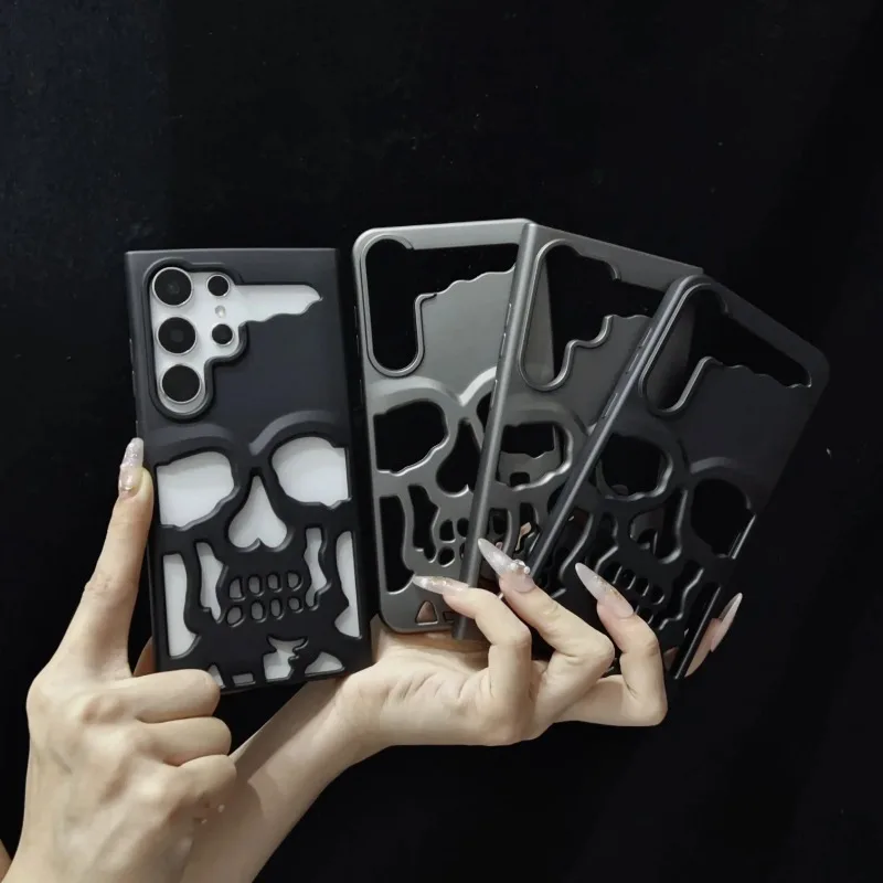 Luxury Matte Cool Hollow Skull Anime Phone Case - Heat Dissipation & Shockproof Hard Cover