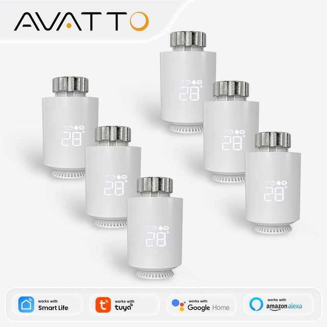 AVATTO 1-6PCS ZigBee Thermostat Radiator Actuator,Smart TRV Thermostatic Valve Temperature Controller,Tuya Alexa Google Home